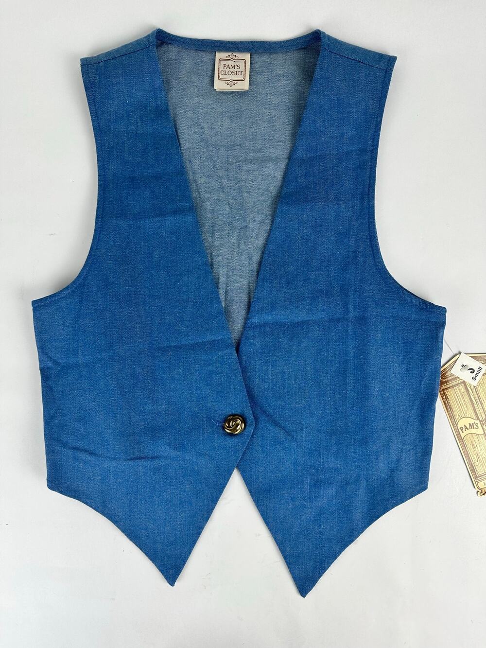 Vintage 90s Cotton Denim Jean Vest Waistcoat Gold Button Small Western Boho USA